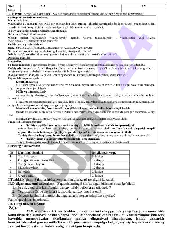 Xix asr oxiri - xx asr boshlarida kapitalizm o'zgarishlari