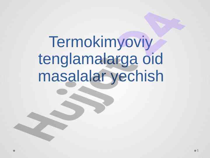 Termokimyoviy Tenglamalarga Oid Masalalar Yechish