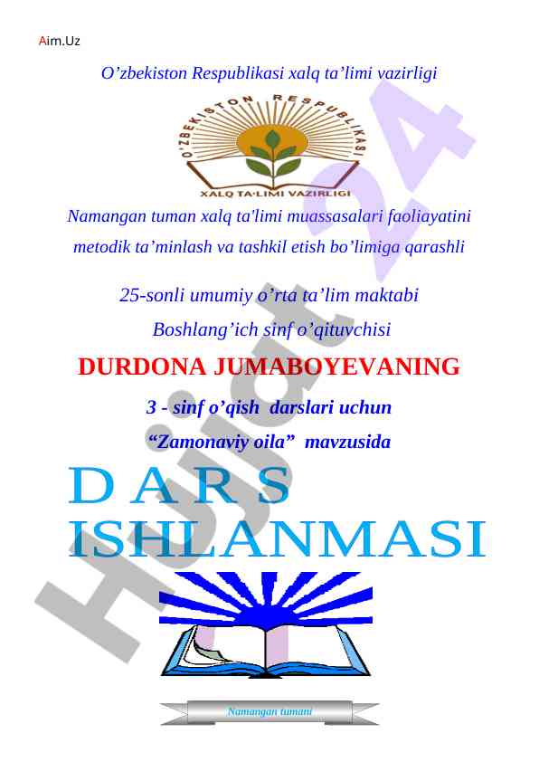 Zamonaviy oila mavzusida dars ishlanma