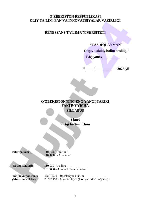 O‘zbekistonning eng yangi tarixi fani sillabusi