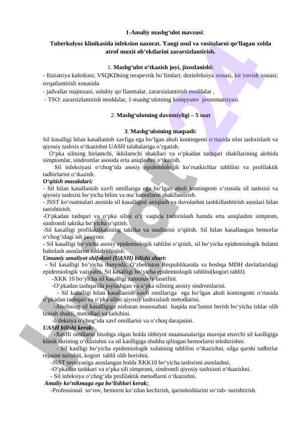 Tuberkulyoz klinikasida infeksion nazorat