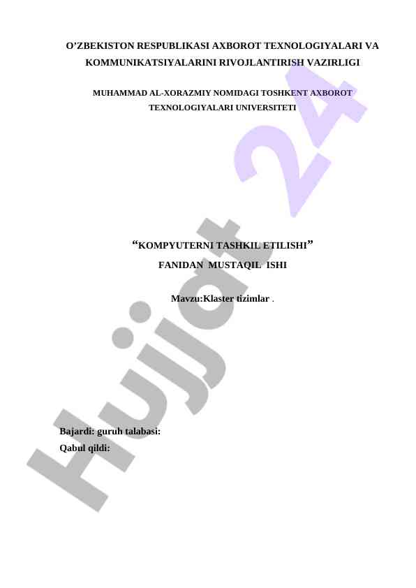 Klaster tizimlar haqida mustaqil ish