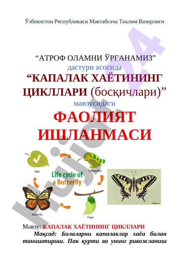 Kapalak hayotining tsikllari mavzusida dars ishlanmasi