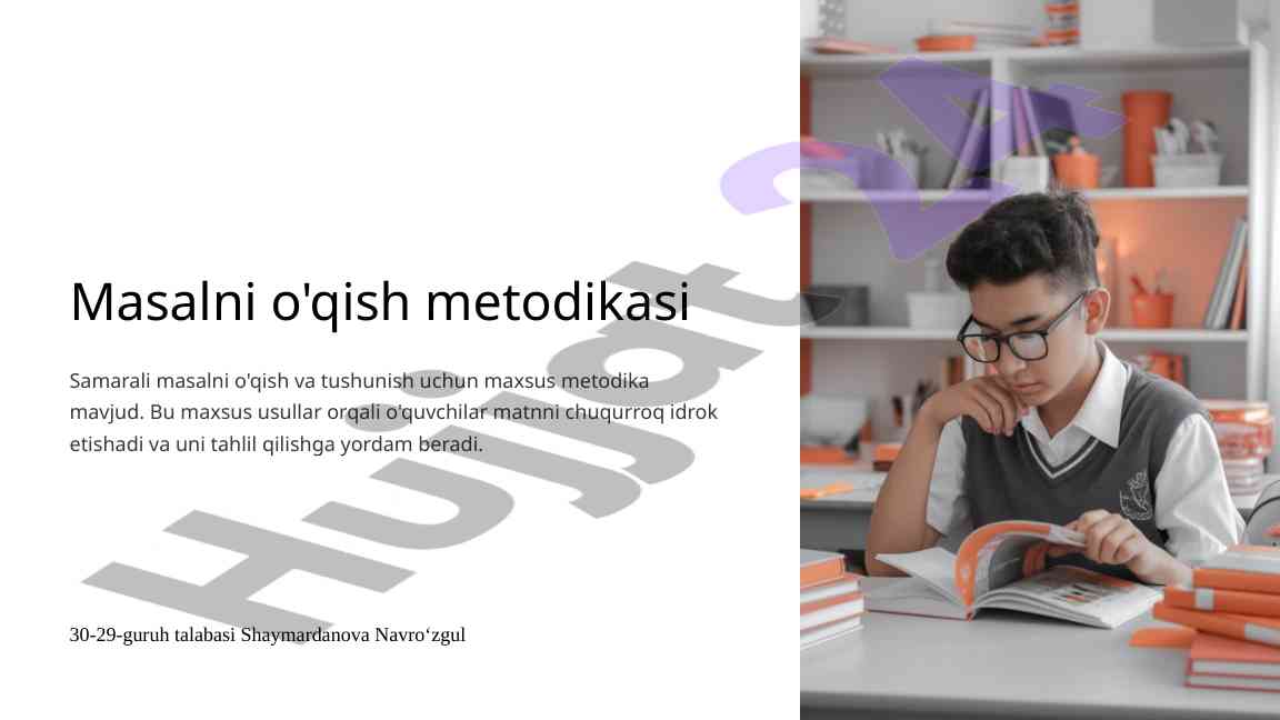 Masalni o'qish metodikasi va tushunish usullari