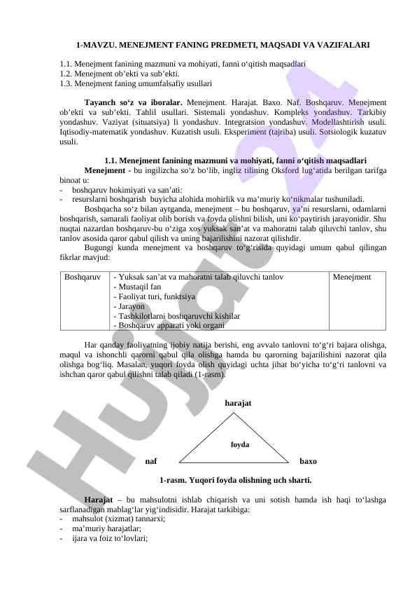 Menejment fanining maqsadlari va vazifalari