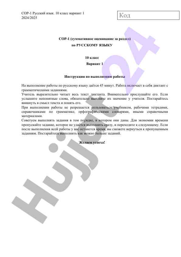 Суммативное оценивание по русскому языку 10 класс