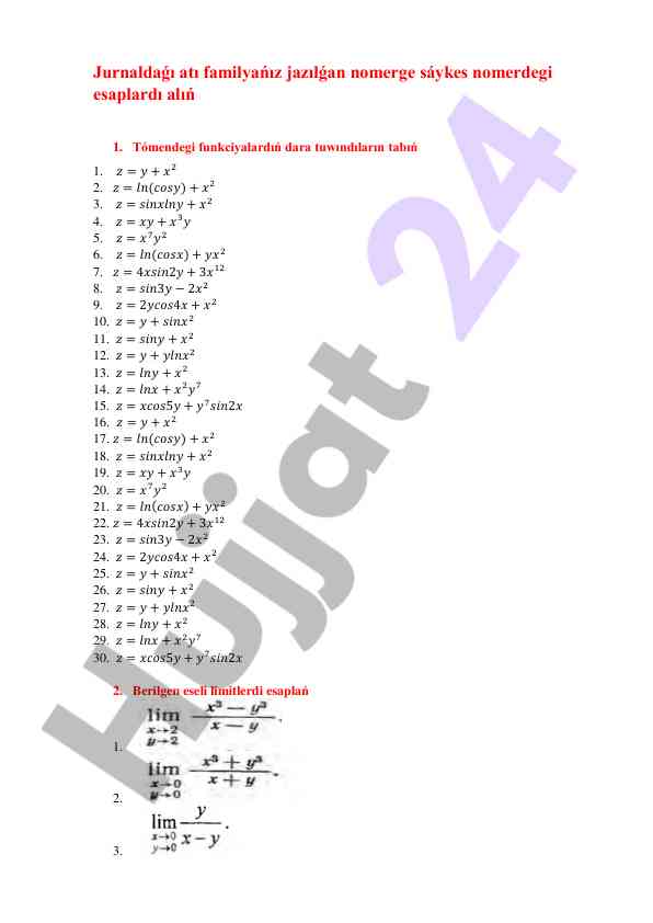 Matematika funktsiyalari va ularning hisoblari