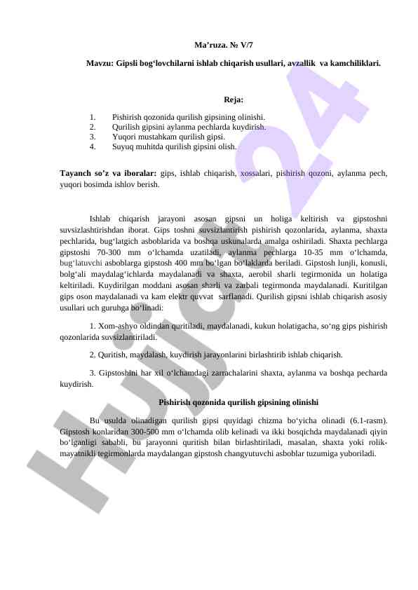 Gipsli Bog‘lovchilarni Ishlab Chiqarish Usullari