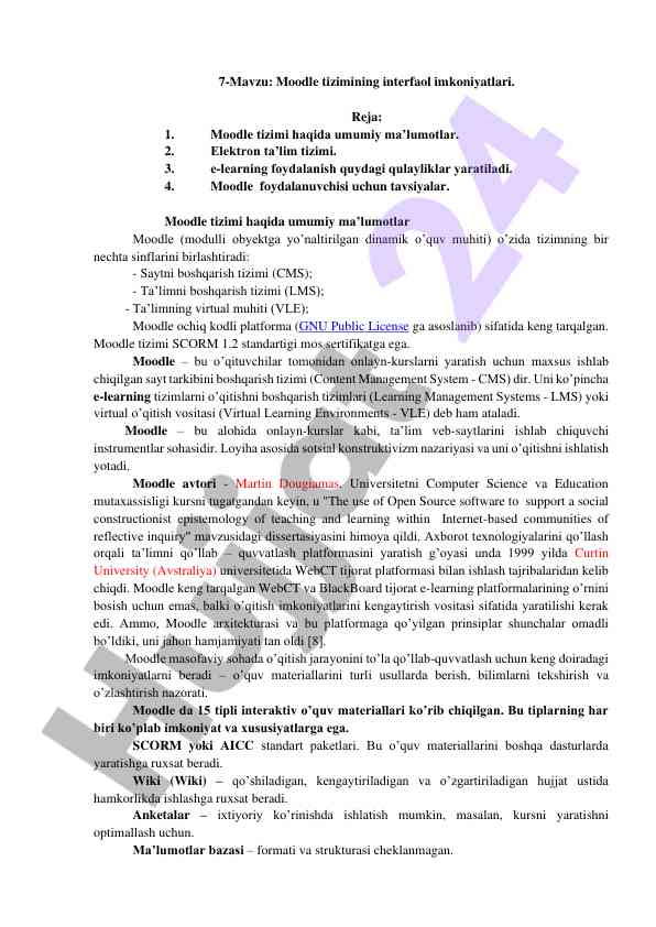 Moodle tizimining interfaol imkoniyatlari