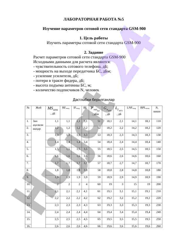 Изучение параметров сотовой сети стандарта gsm-900