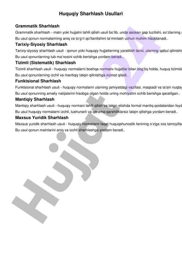 Huquqiy sharhlash usullari tahlili