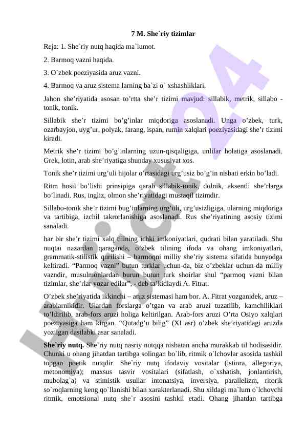 She`riy tizimlar haqida ma`lumotlar