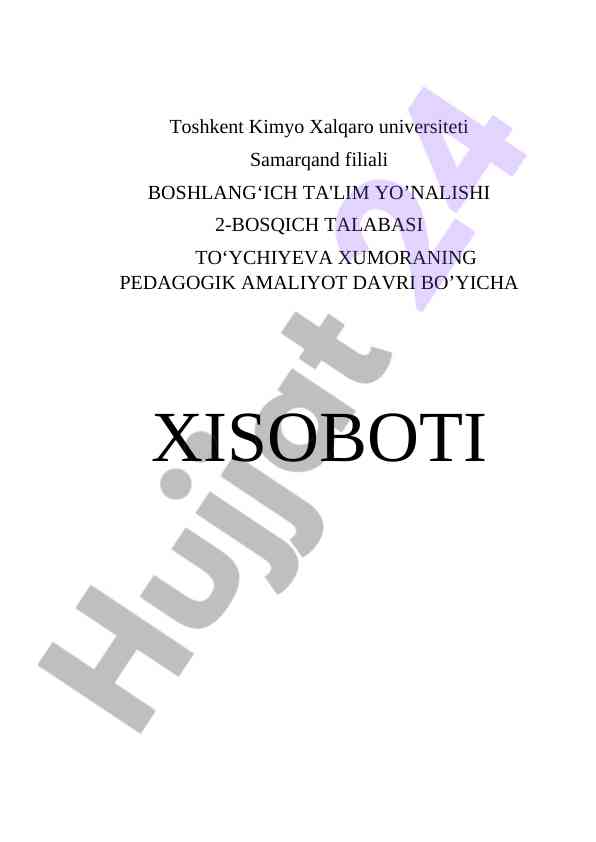 Pedagogik amaliyot bo'yicha xisoboti