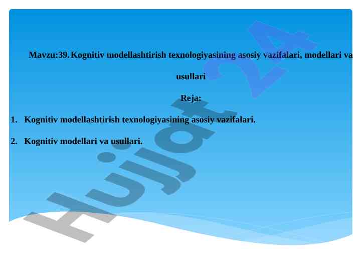 Kognitiv modellashtirish texnologiyalari asosiy vazifalari
