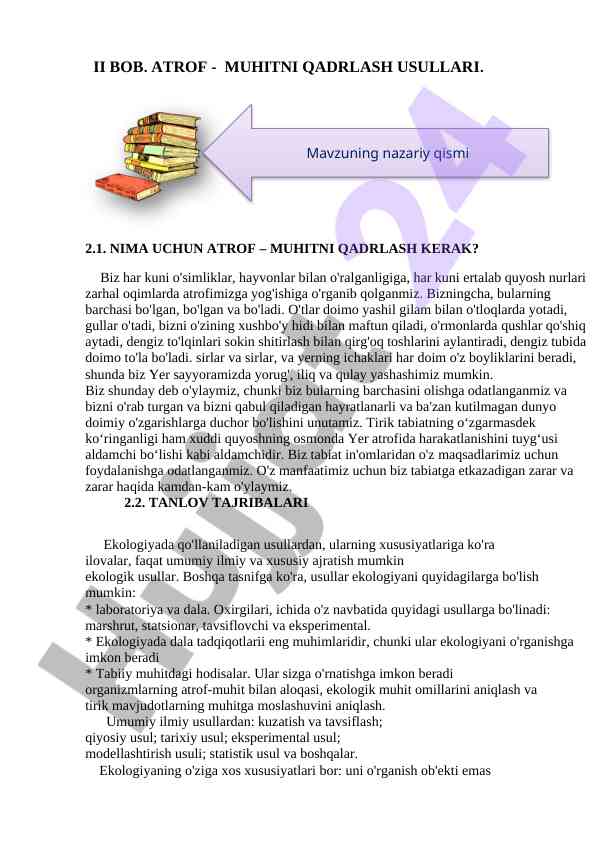 Atrof-muhitni qadrlash usullari va muhimligi