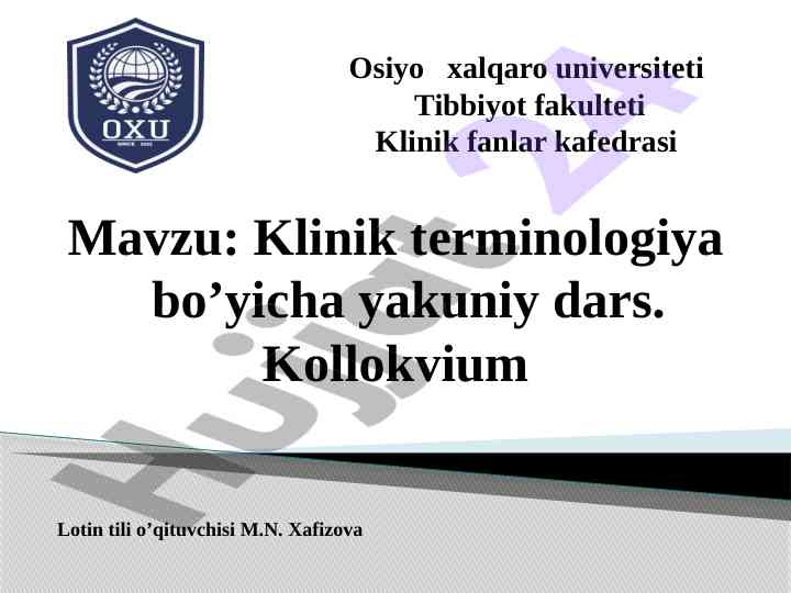 Klinik terminologiya bo’yicha yakuniy darsni o'tkazish
