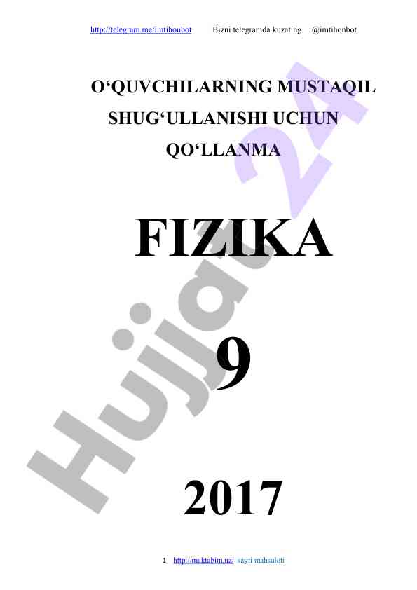 Fizika 9 o‘quvchilar uchun mustaqil shug‘ullanish qo‘llanma