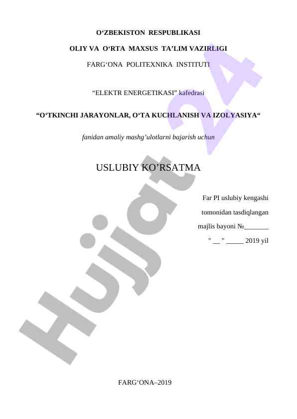 Amaliy mashg‘ulotlar uslubiy ko’rsatma elektr energetikasi