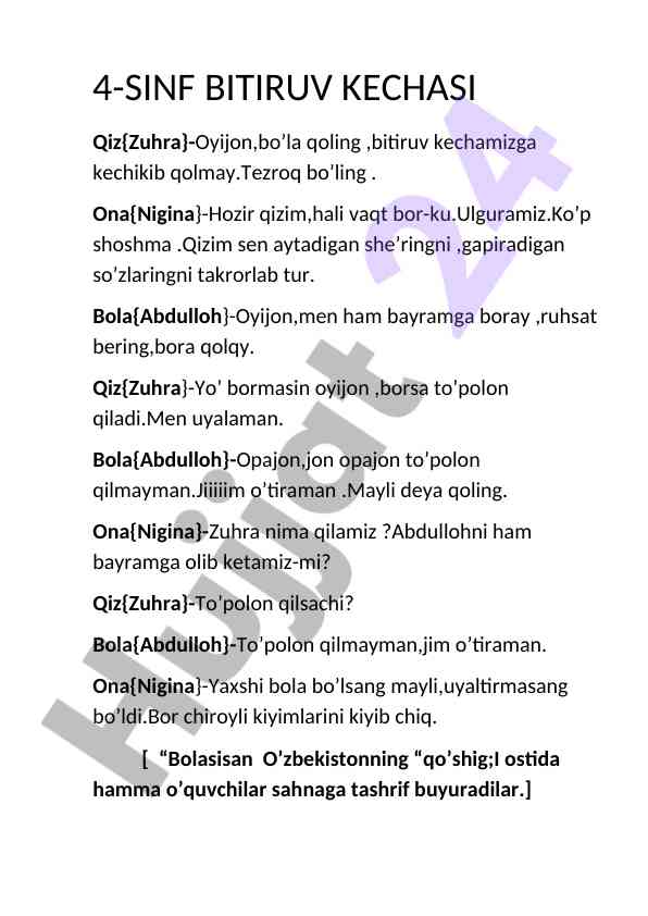 4-sinf bitiruv kechasi bayrami va tanlov