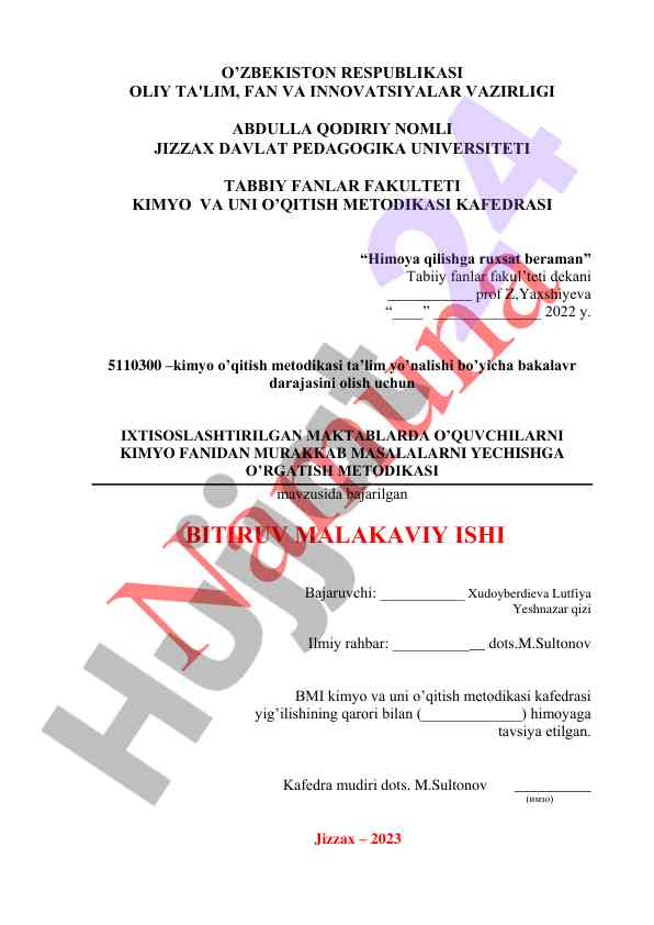 Oʻquvchilarga kimyo fanidan murakkab masalalarni yechish