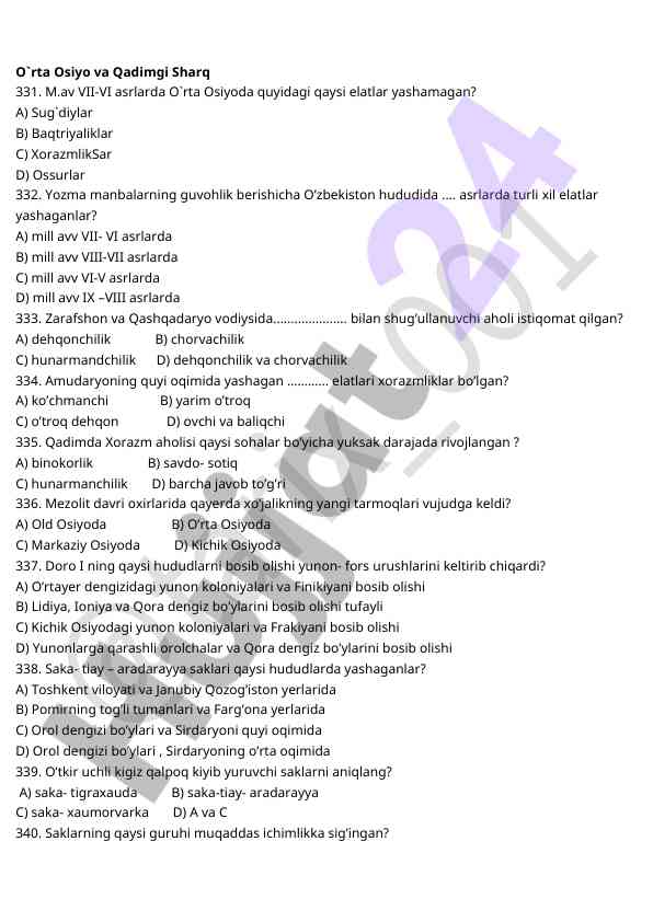 O'rta osiyo va qadimgi sharq elatlari