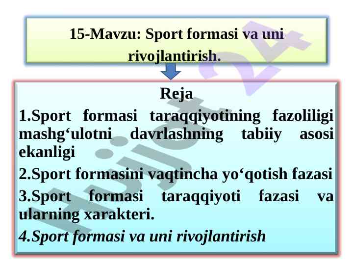 Sport formasi va uni rivojlantirishning asoslari