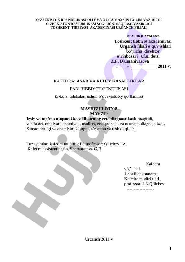 Irsiy va tug‘ma nuqsоnli kasalliklar diagnostikasi