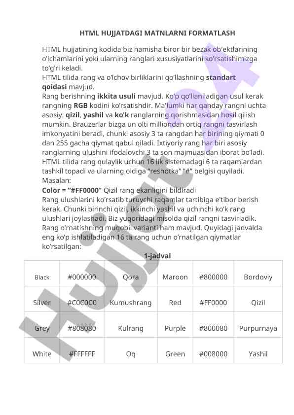 Html hujjatlarida matnlarni formatlash