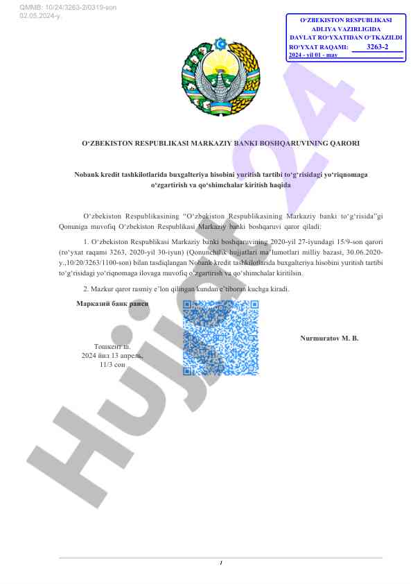 Nobank kredit tashkilotlarida buxgalteriya hisobi yo‘riqnomasi