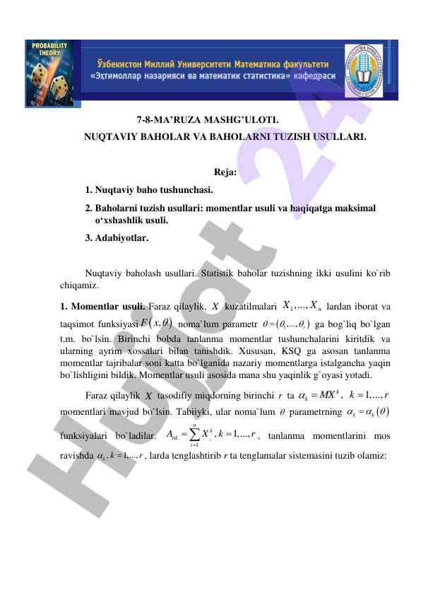 Nuqtaviy baholar va baholarni tuzish usullari
