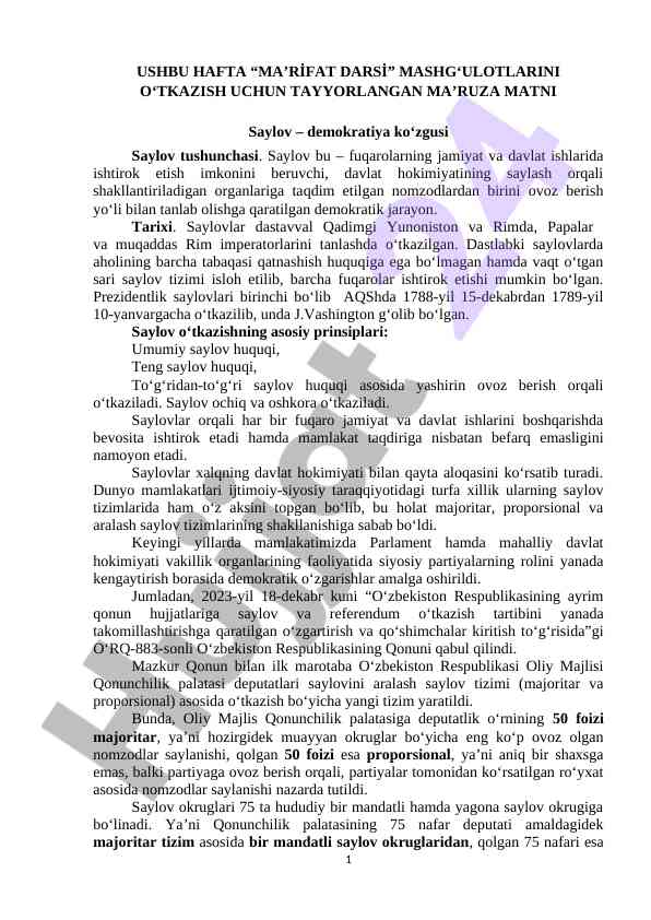 Saylovlar haqida ma‘ruza matni tayyorlash bo‘yicha qo‘llanma