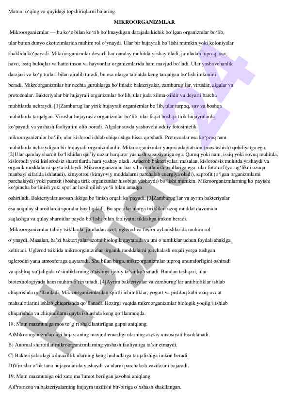 Mikroorganizmlar va ularning ekotizimdagi roli