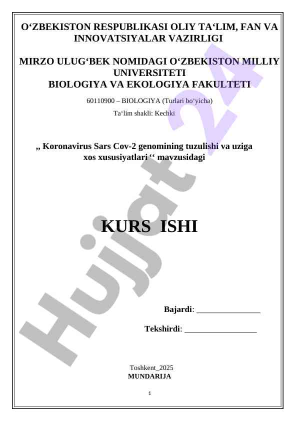 Koronavirus sars cov-2 genomining tuzilishi va xususiyatlari