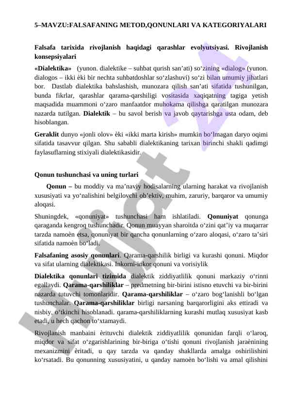 Falsafaning metodlari, qonunlari va kategoriya