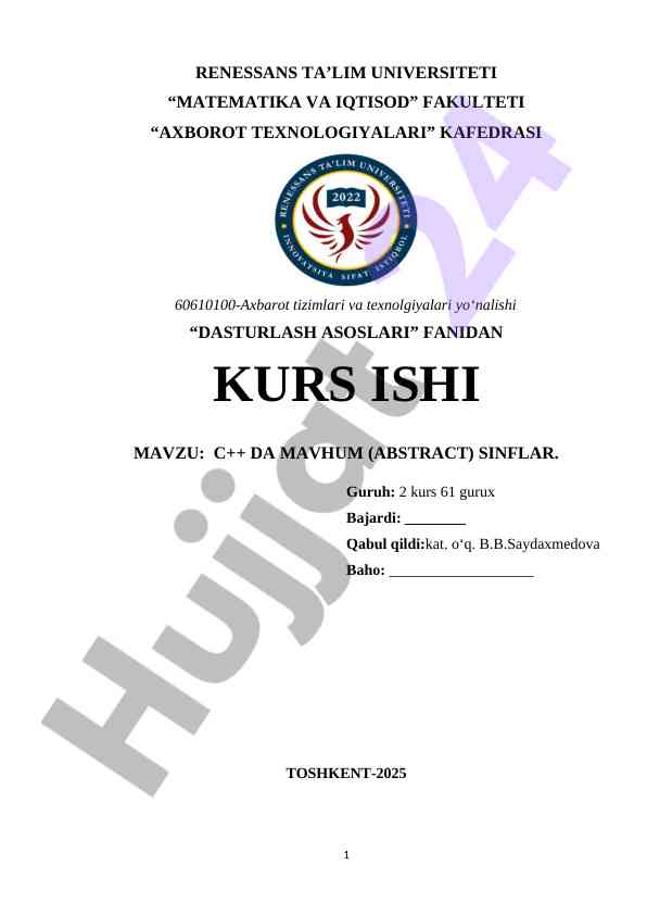 C++ da mavhum sinflar kurs ishi