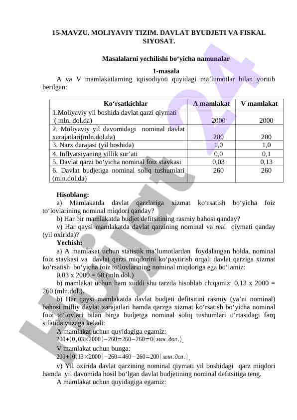 Moliya tizimi davlat byudjeti va fiskal siyosat