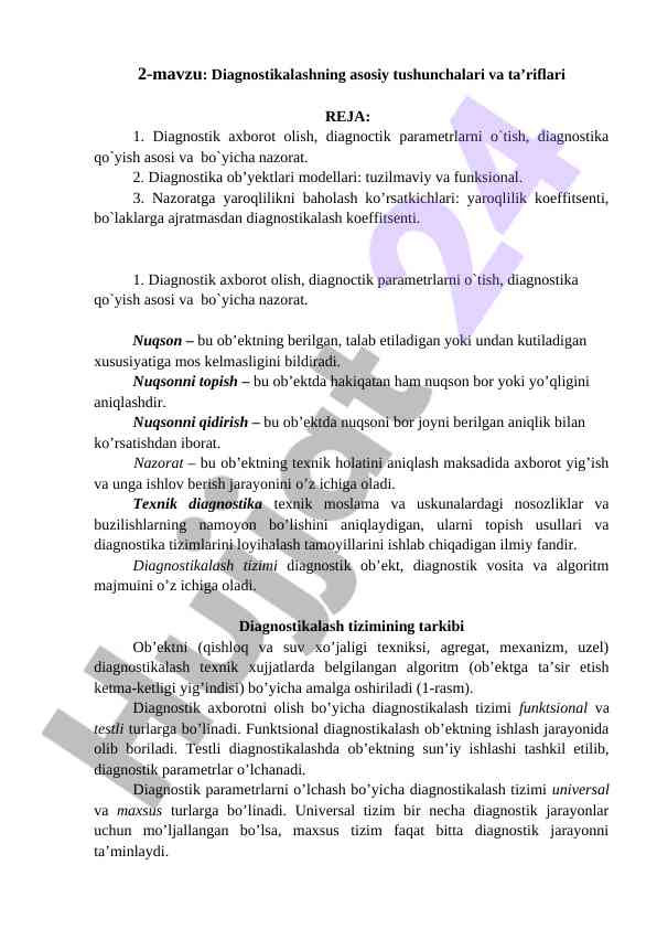 Diagnostika asoslari va tushunchalari
