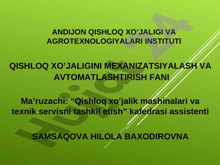 Qishloq xo'jaligida agregatlarni tashkil etish
