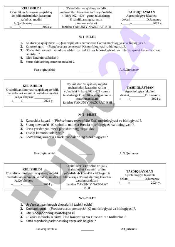 Karantin zararkunandalari morfologiyasi va biologiyasi