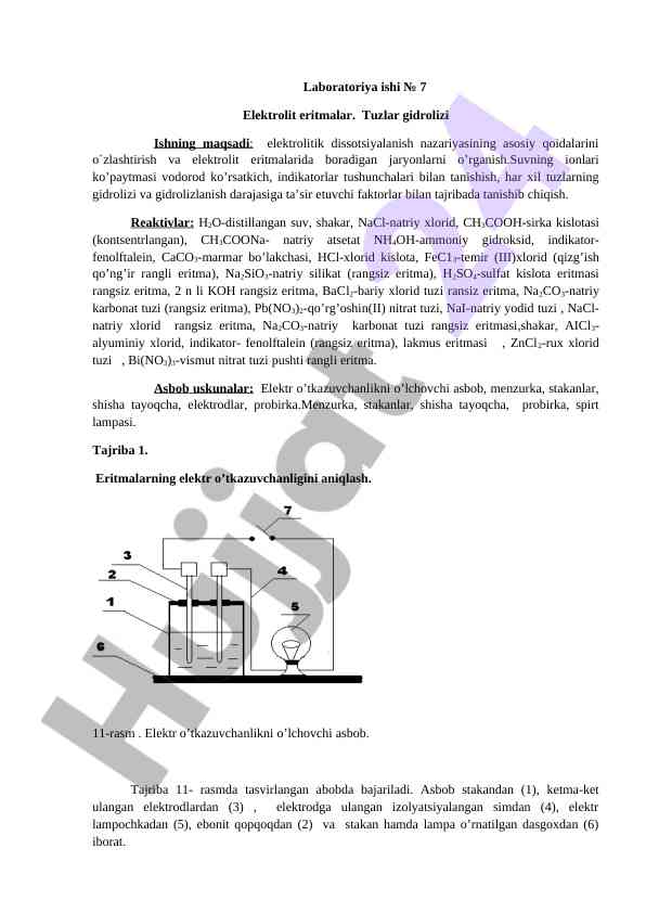 Laboratoriya ishi № 7 elektrolit eritmalar