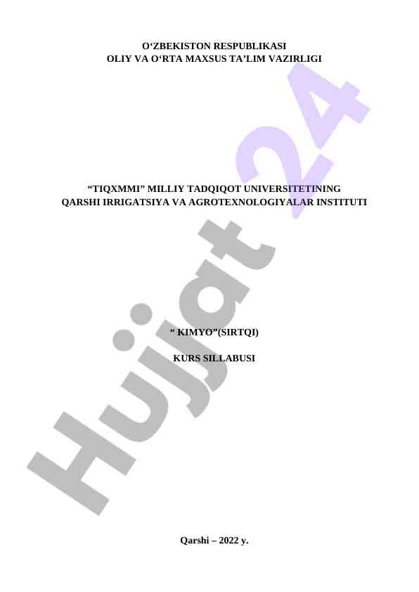Kimyo kursi sillabusi haqida ma'lumotlar