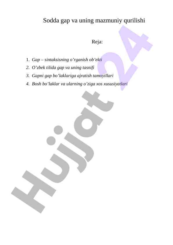 Sodda gap va uning mazmuniy qurilishi