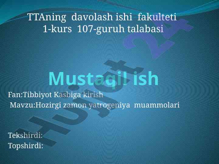 Hozirgi zamon yatrogeniya muammolari tibbiyotda