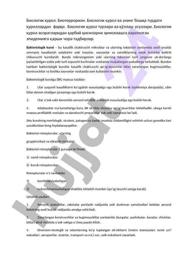 Biologik qurollar va ularning ta'siri