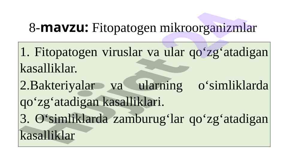 Fitopatogen mikroorganizmlar va ularning ta'siri