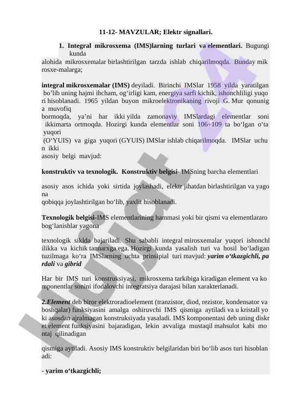 Integral mikrosxemalar va ularning turlari