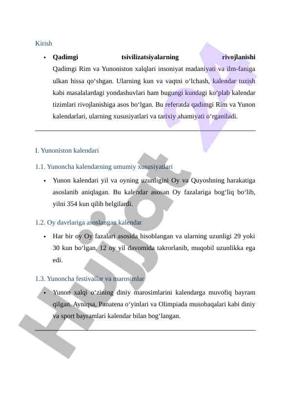 Qadimgi rim va yunon kalendarlari haqida ma’lumotlar