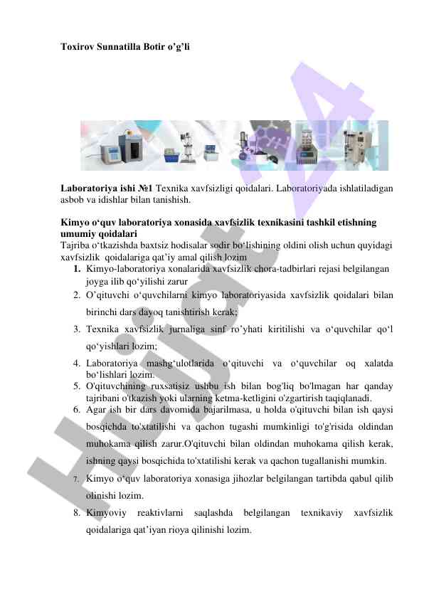 Texnika xavfsizligi qoidalari va laboratoriya ishlari