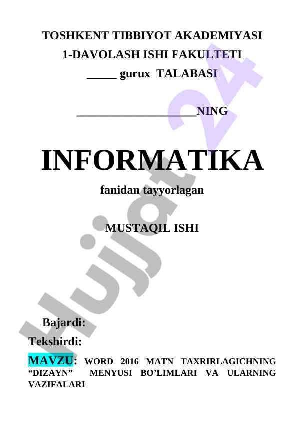 Word 2016 matn taxrirlgichining dizayn menyusi