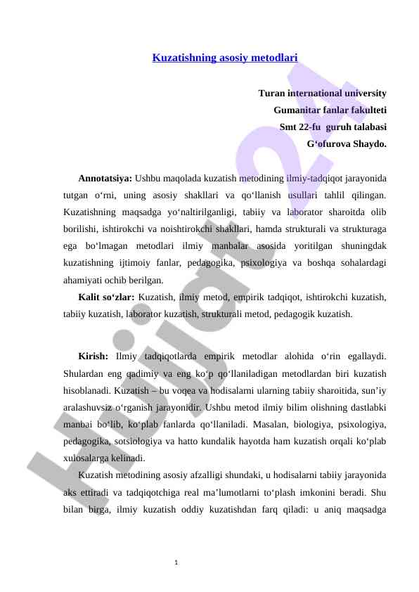 Kuzatish metodlari psiхologiya va pedagogikada